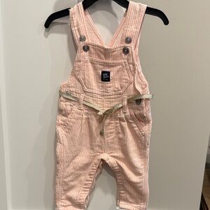 Light Pink Striped Cotton Overalls with Gold Belt